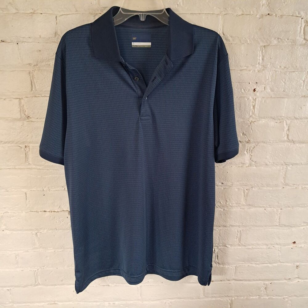 Jack Nicklaus Golden Bear Navy Blue Mens Large Golf Polo Shirt Textured Checked